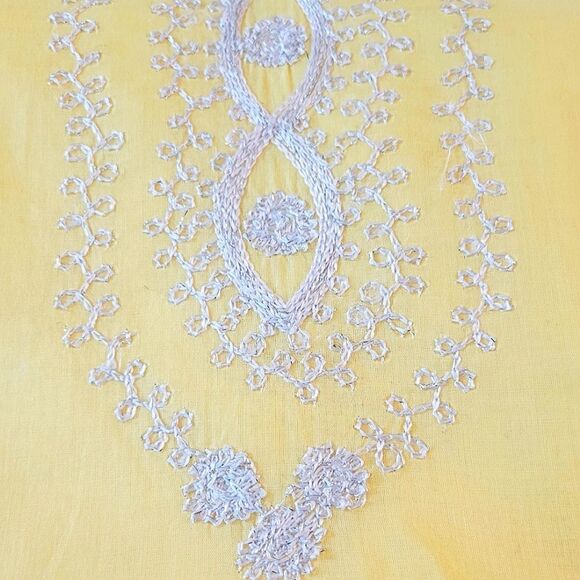 Relativity Yellow Embroidered 3/4 Sleeve Sheer 100% Cotton Summer Blouse Size S - Picture 7 of 10